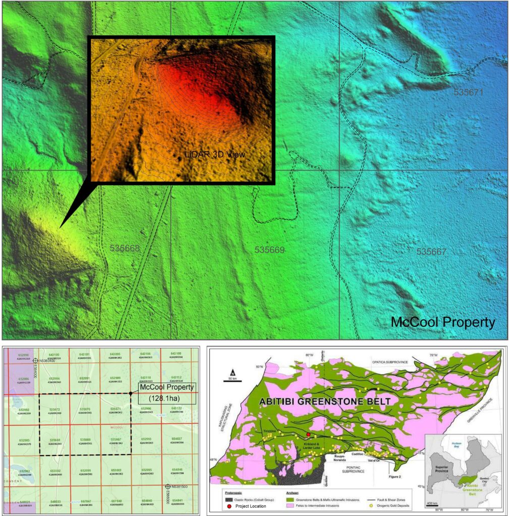 Image of Joshua Gold Resources’ McCool property LiDAR survey showing an exposed rock outcrop.